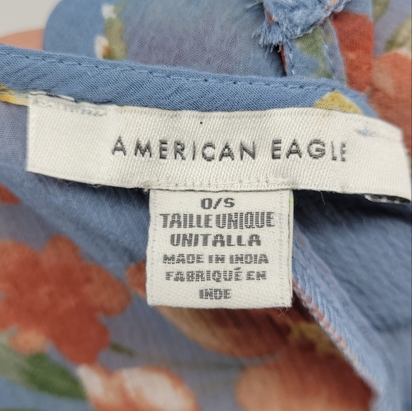Bathing Suit Cover Up American Eagle Floral Print Chiffon Swim Kimono Blue - Picture 15 of 15